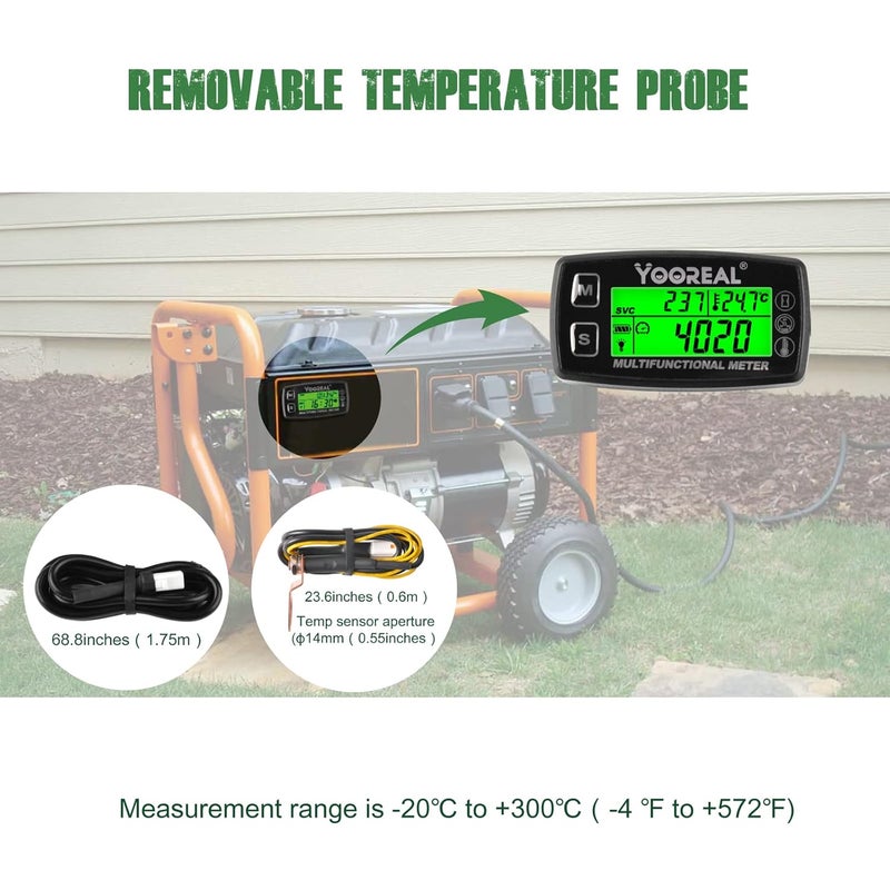 YOOREAL Digital Engine Temperature Gauge Meter,Tachometer and Hour Meter,Removable Temp Probe,Waterproof for Scooter Snowblower Mini Bike Motorcycle Lawn Tractor Generator Dump Truck - Image 2